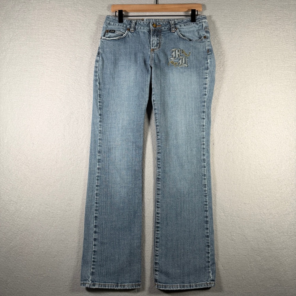 FUBU The Collection Vintage Y2K‎ Embroidered Bootcut Jeans Blue Womens 7/8 31x31
